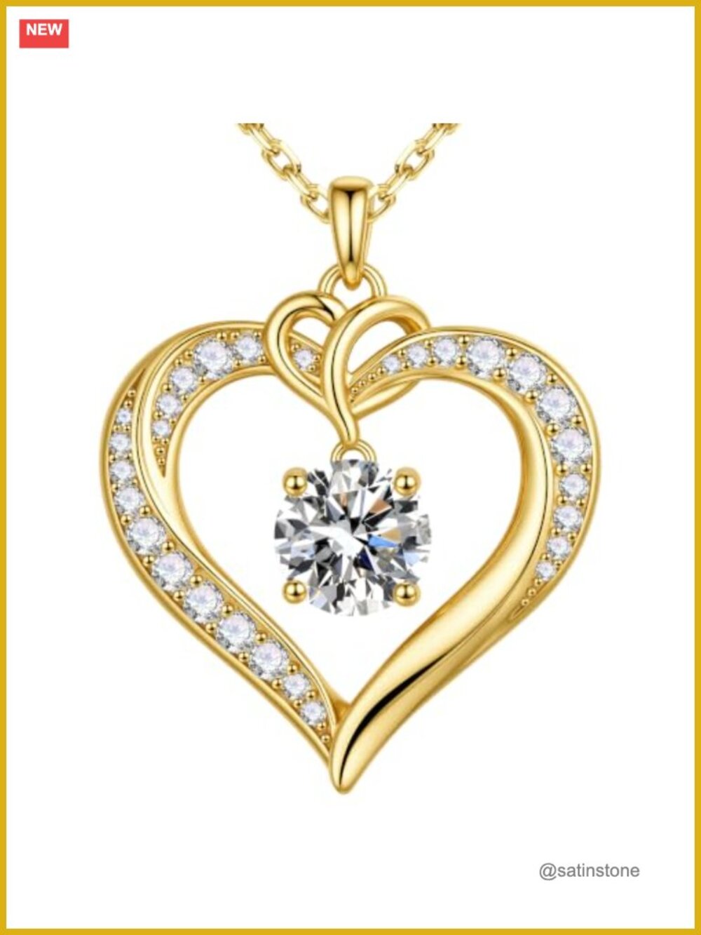 Moissanite Heart Pendant Necklace 925 Sterling Silver Gold Plated IGI Certified